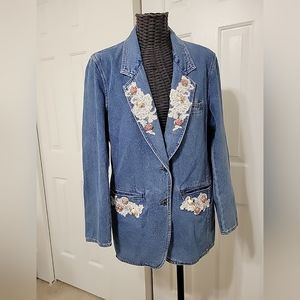 Haiks denim Blazer Floral Applique Size M EUC